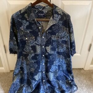Men’s 3XL Nautica Jeans Blue n White Paisley Britton Up Shirt
